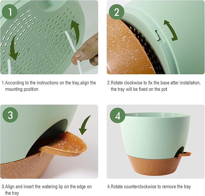 8 inch Hanging Planters, 2 Pack Self Watering Hanging Pots with 20oZ Deep Reservoir for Indoor Outdoor Plants Flowers, Green with Brown