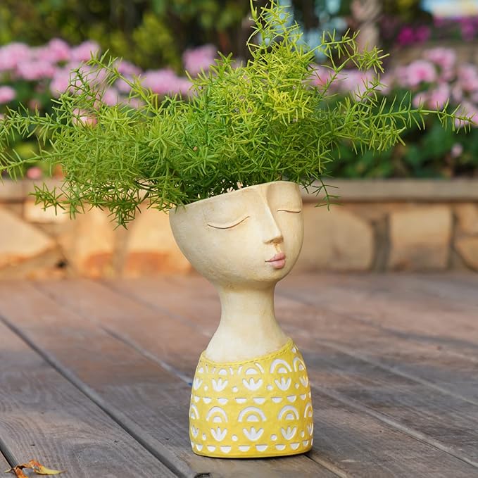 DiliComing Face Planter-Pots for Indoor Plants - 11 Inch Tall Planters for Flowers Head Planter with Drainage for Patio Yard Garden Succulent Pots Garden Décor 6 x 6 x 11 Inch