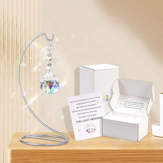 9-Inch Sympathy Gifts for Loss of Loved One,Memorial Gifts,40mm Crystal Suncatcher,Bereavement Gift Ideas,Condolences Gift for Mom Dad Friend Son Daughter Dog,Silver Stand and a Sympathy Card