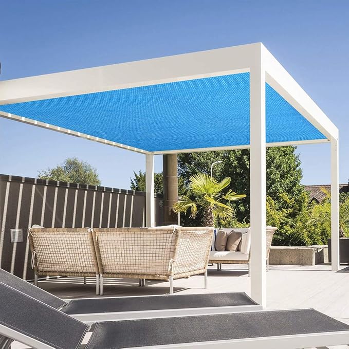 Eden's Decor Straight Flat-Edged Sun Shade Sail Rectangular 8' x 19' Blue UV-Blocking Outdoor Canopy Fabric Cloth Awning for Pergola Patio Garden Backyard Custom Size