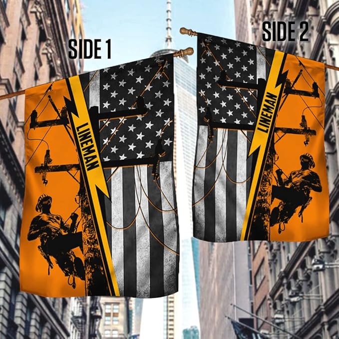American Flag-American Lineman Flag ANL265F, Garden Flag (11.5" x 17.5")-USA Flags Premium Polyester-Decorative Indoor Outdoor Flag