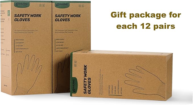 DULFINE Safety Work Gloves PU Coated-12 Pairs,Grey Seamless Knit Glove with Polyurethane Coated Smooth Grip on Palm & Fingers, for Men and Women, Ideal for General Duty Work (Large)
