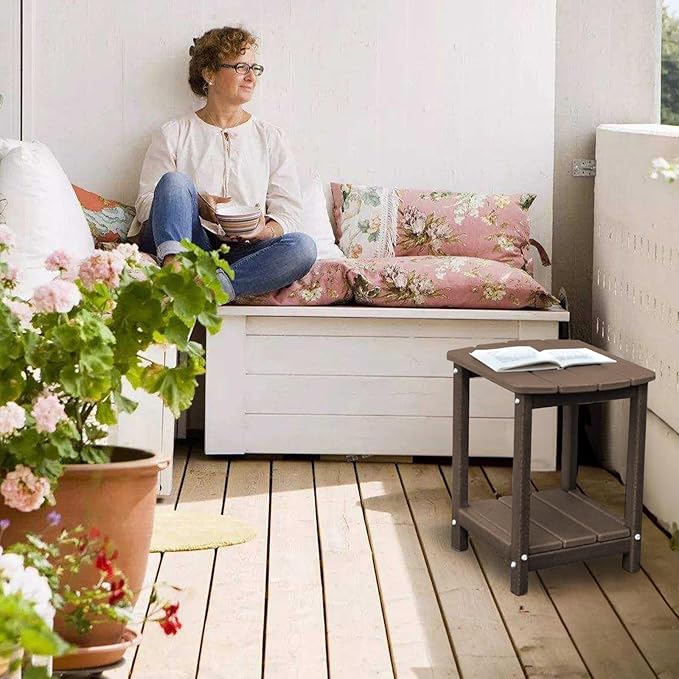 Adirondack Square Outdoor Side Table,2-Tier Storage Patio Side Table, HDPE End Tables for Backyard Pool Porch Garden Lawna Cafe