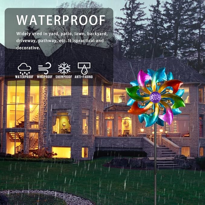 DREAMYSOUL Wind Spinner Outdoor Metal, 37" Kinetic Wind Spinners Colorful Wind Sculpture Yard Art for Garden Patio Lawn Decor