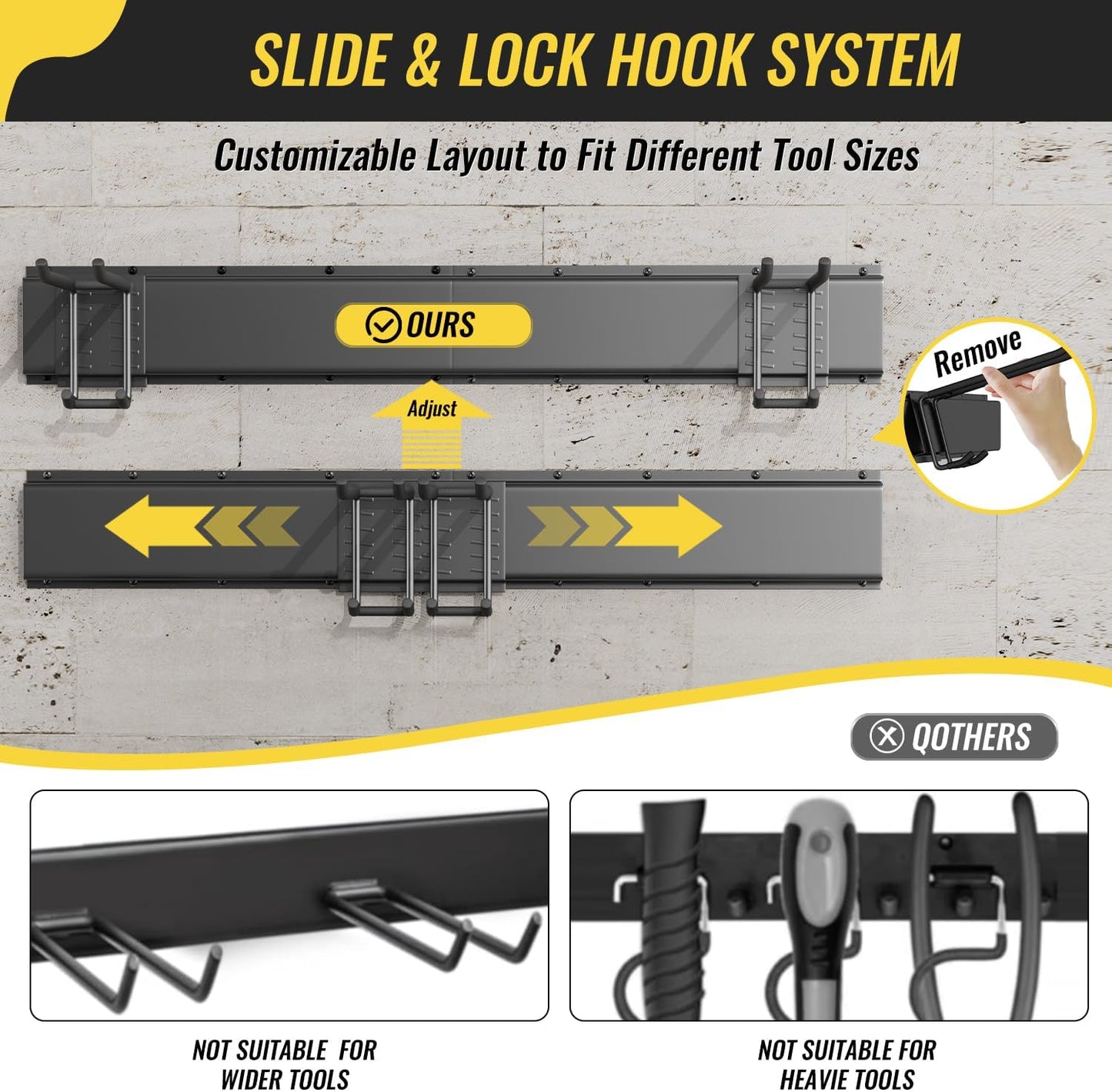 Garage Tool Rack Wall Mount – 48 inches Heavy-Duty Garden Tool Holder with 6 Adjustable Hanging Hooks – Garage Wall Storage Organizer for Shovel, Rake – Max Load 540 lbs (48 inch)