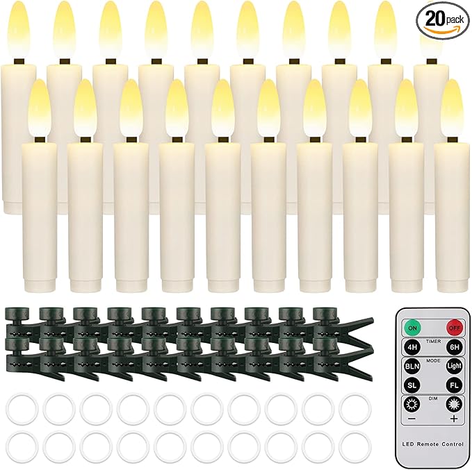 20 PCS Flameless LED Taper Candles Flickering Flame Battery Operated with Remote & Timer Warm White Christmas Tree Candle Lights for Home Kitchen Garden Birthday Party Decoration (20 PCS,Ivory)