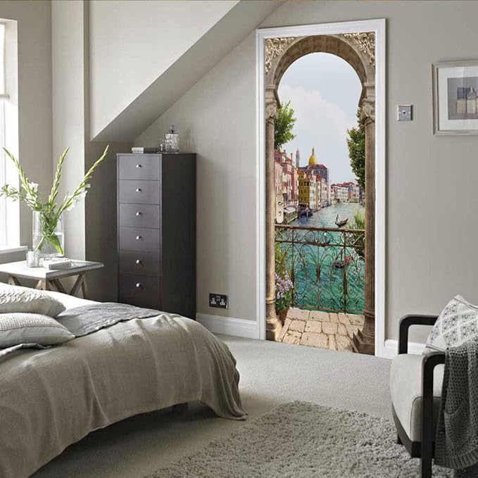 3D Door Stickers Murals Peel and Stick - Landscape - Door Wallpaper Self-Adhesive Door Decals Removable PVC Waterproof Door Poster for Bedroom Living Room Door Decoration 30.3" x 78.7"
