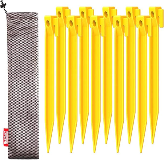 10-Pack Plastic Tent Stakes – 7-Inch Heavy Duty Canopy Anchoring Pegs for Camping, Gardening, Landscaping, Backpacking – Lightweight, Rust-Proof, Reusable Camping Stake