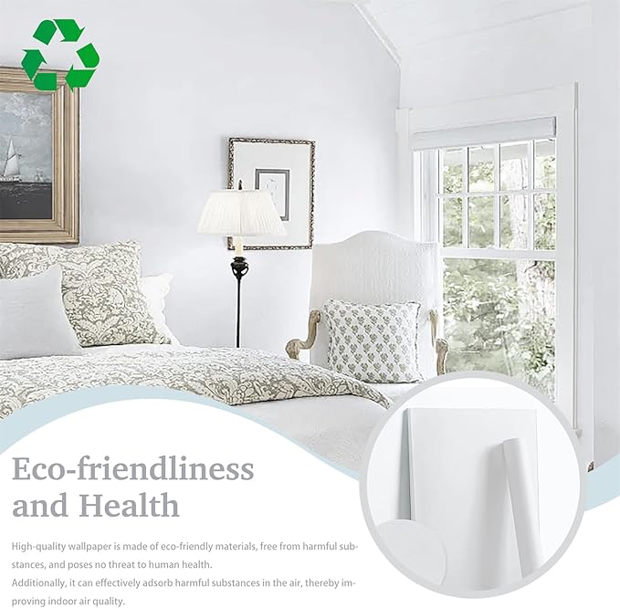 Dimoon 394''x17.7'' White Thicken Peel and Stick Wallpaper Contact Paper Modern Self Adhesive Wall Paper Removable Renter Friendly Textured Solid Color Vinyl Roll (394''x17.7'',White Thicken)