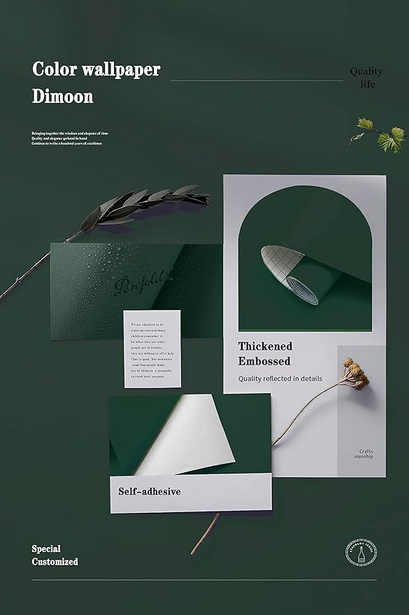 Dimoon 78.7''x17.7'' Dark Green Peel and Stick Wallpaper Contact Paper Modern Self Adhesive Wall Paper Removable Renter Friendly Textured Solid Color Cabinet Vinyl Roll (78.7''x17.7'',Emerald Dark)
