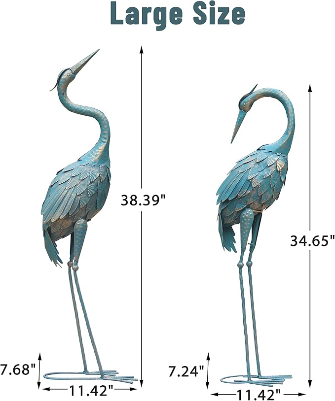 35-40 Inch Standing Garden Crane Statues for Outdoor Set of 2 Metal Birds Garden Sculptures Yard Art for Home Backyard Patio Lawn Decoration