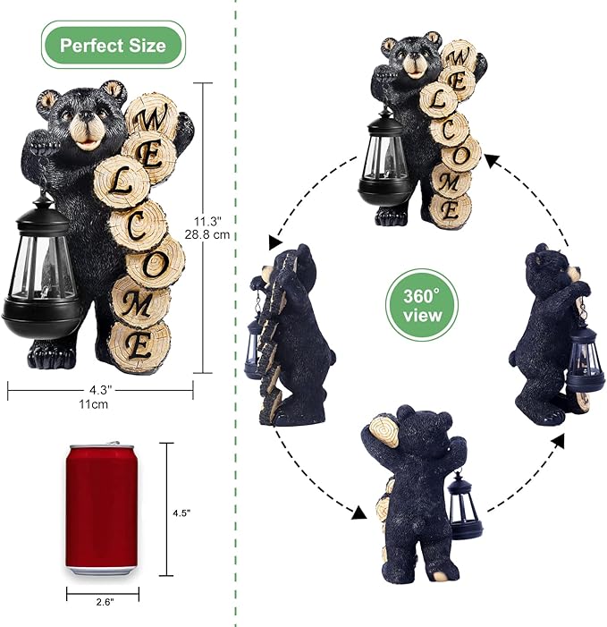 Garden Decor Solar Statues: Mothers Day Gifts for Mom Grandma Birthdays for Women Sister Wife Lady - Front Patio Balcony Yard Art Lawn Ornaments Porch Outdoor Outside Decorations (Bear)