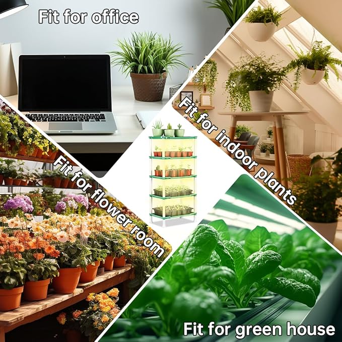 5-Tier Plant Stand with Grow Lights - Seed Starting Kit Germination Tray Full Spectrum Sunlike Plant Light for Indoor Plants, Greenhouse, Succulents, Seedlings