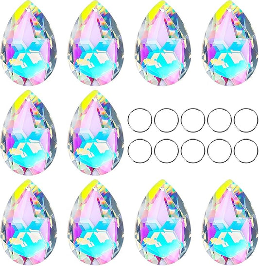 10pcs 50mm Chandelier Crystal Prisms Pendants,Colorful Bauhinia Ornament Chandelier Parts,Suncatcher Hanging Crystals for Lamp Window Christmas Tree Decoration