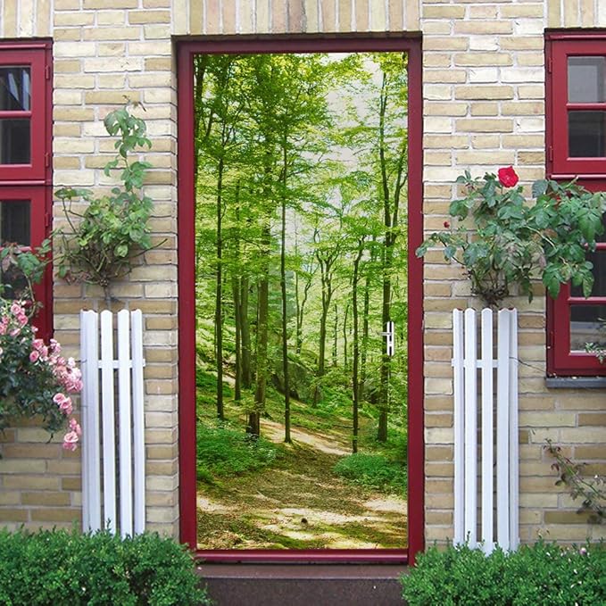 3D Door Wallpaper Self-Adhesive Door Sticker - Forest - Door Film Poster Premium PVC Waterproof Wall Sticker for Bedroom Living Room Door Decoration Wallpaper 80 x 200 cm