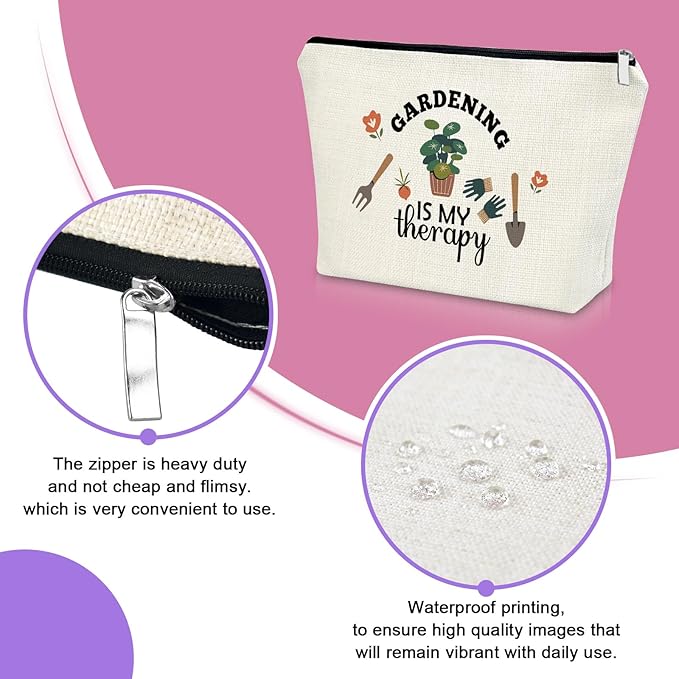 Gardening Gifts for Women Unique Makeup Bag Mom Birthday Gifts Gardener Cosmetic Bag Gardening Is My Therapy Funny Plant Lady Gifts Nature Lovers Gift Ideas Mothers Day Christmas Gifts