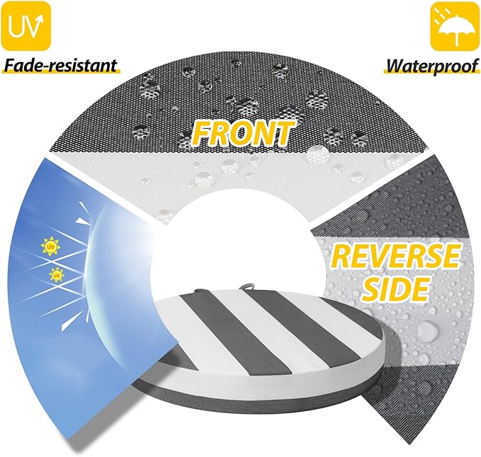 AAAAAcessories Outdoor Seat Cushions for Chairs, Waterproof, Fade-Resistant Patio Furniture Replacement Cushions, 15" x 15" x 2", Set of 2, Gray Cabana Stripe