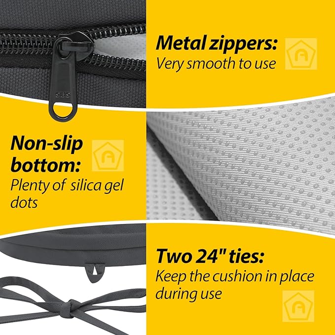 AAAAAcessories Outdoor Seat Cushions for Chairs, Waterproof, Fade-Resistant Patio Furniture Replacement Cushions, 17" x 16" x 2", Set of 2, Dark Gray