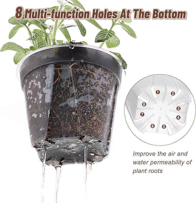 3.9-9.4 Inch Big Size Clear Nursery Pots with Drainage, 6 Sizes 10 Packs Nursery Garden Pots with 10 Plant Labels for Seedling Plants, Nursery Pots Variety for Indoor Outdoor Seed Starter Flower Pots