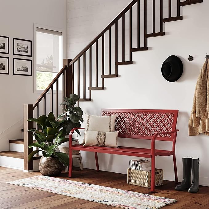 Grand patio 50" Outdoor Bench Garden Bench with Armrests Bench for Outdoors Lawn Yard Porch Red