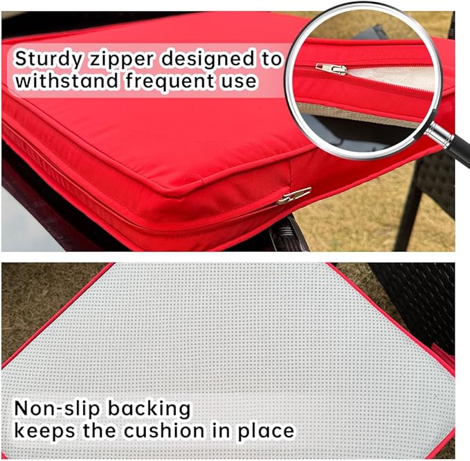 3-Pack Outdoor Patio Furniture Replacement Cushions Set–High-Elastic Sponge Cushions Fit 4-Piece Wicker Rattan Sofa, Loveseat & Chairs, 36x18x2 & 18x18x2, Waterproof, Fade-Resistant (Wine red)