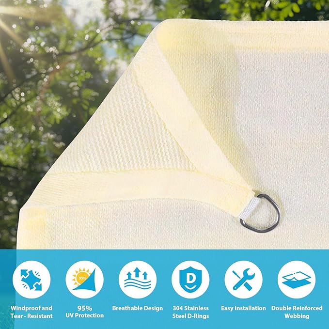 Amagenix Sun Shade Sail 10'X10'X14.1' Curved Edge Outdoor Shade Canopy Cream Breathable 95% UV Block Shade Cloth for Patio Garden Backyard (We Make Custom Size)