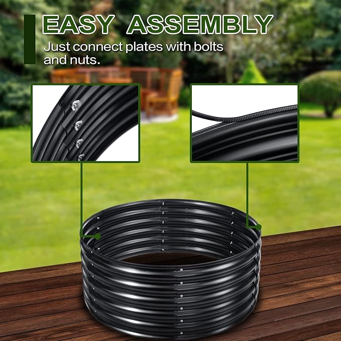 EDOSTORY 17" Tall, 42" Round Metal Raised Bed Garden Bed Kit, Galvanized Planter Raised Garden Boxes Outdoor, Large Metal Raised Garden Beds for Vegetables, Flowers, Herbs