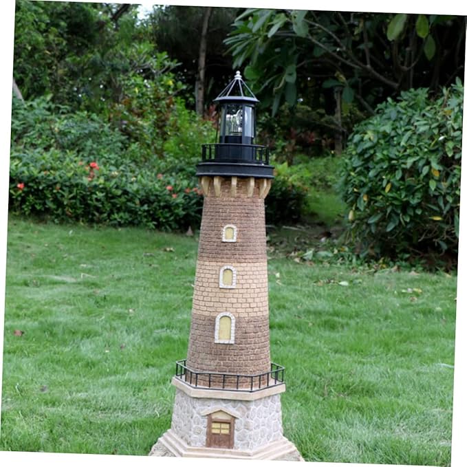 DOITOOL LED Solar Powered Rotating Lighthouse Outdoor Courtyard Solar Hanging Lamp Lawn Lantern for Patio Fence Garden Yard Decorations