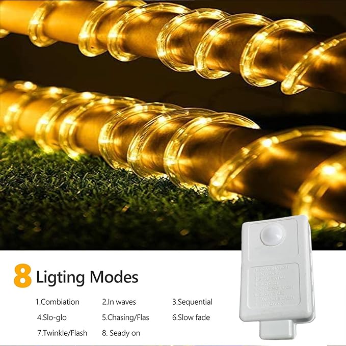 50ft 360 LED Rope Lights Outdoor, Connectable and Flexible Tube Lights with 8 Modes, Waterproof Indoor Outdoor LED Rope Lighting for Deck, Garden, Pool, Patio, Indoor Outdoor Decorations (Warm White)