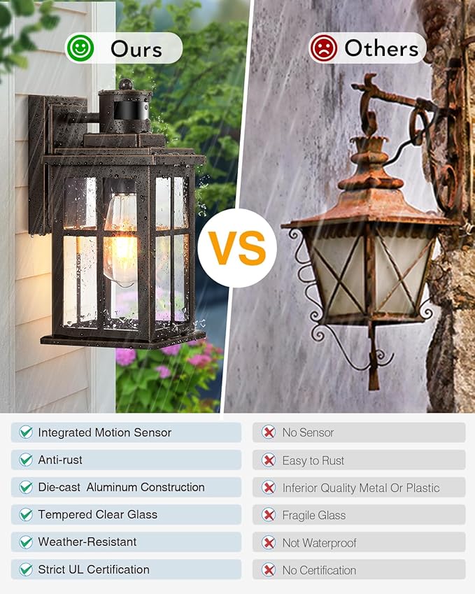 Distance-Adjustable Outside Lights for House, 2-Pack Oil Rubbed Bronze Porch Light, Waterproof Dusk to Dawn Exterior Lighting Fixtures Sconce, Anti-Rust Outdoor Lanterns for Porch, Garage