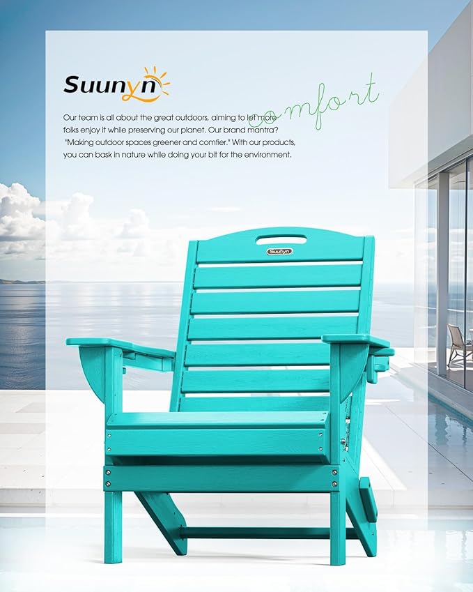 Adirondack Chairs Set of 2, Outdoor Fire Pit Chairs, HDPE All-Weather Adirondack Chairs with Cup Holder, Lawn Chair for Deck, Patio, Garden (Lakeblue)