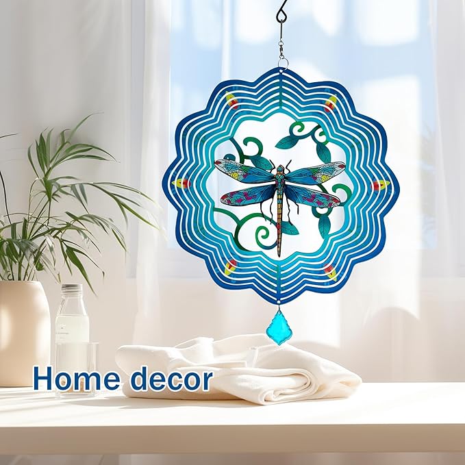 Dragonfly Metal Wind Spinners - 12 Inch Hanging Metal Wind Spinner for Outdoor & Indoor Decor, Dragonfly Kinetic Sculpture for Christmas Ornament Gifts, Yard Art and Garden Decorations