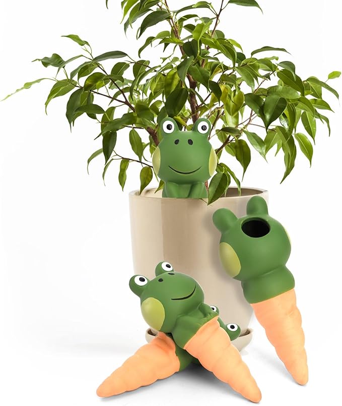 DEAYOU 4 Pack Terracotta Self Watering Spikes, Frog Shaped Plant Watering Stakes, Slow Release Automatic Watering Device Garden Waterer for Indoor and Outdoor Plants, Vacation Plants