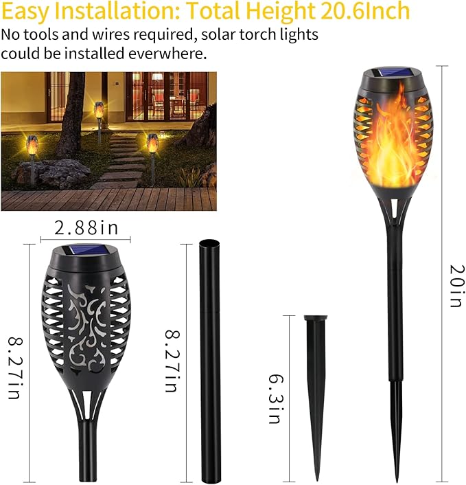 EOYIZW 12 Pack Solar Torch Light with Flickering Flame, 12 LEDs Solar Lights Outdoor, IP65 Waterproof Tiki Torches for Outside Landscape Decoration Outdoor Lights for Garden Yard Patio