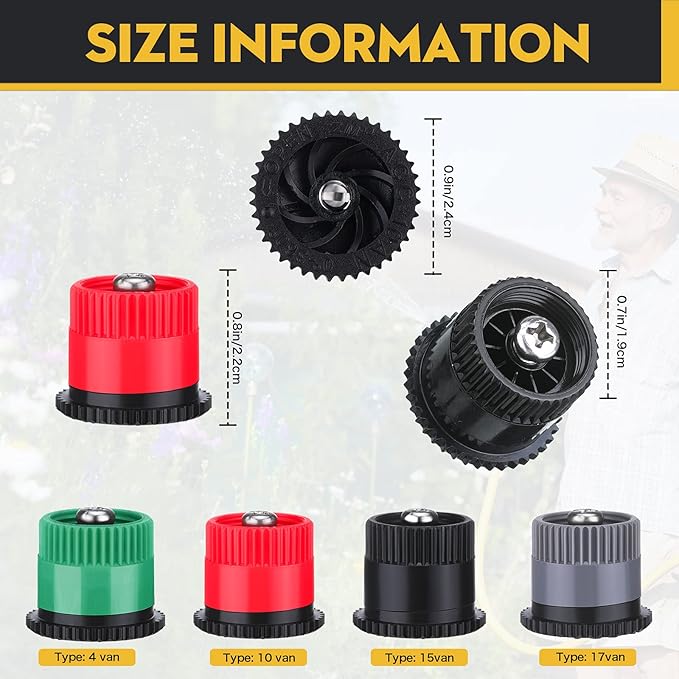32 Pieces 4 Type Variable Arc Nozzle Pop-Up Sprinkler Head Adjustable 360 Degree Rotating Sprinkler Heads Replacement for Garden Lawn Irrigation (Multi Colors)