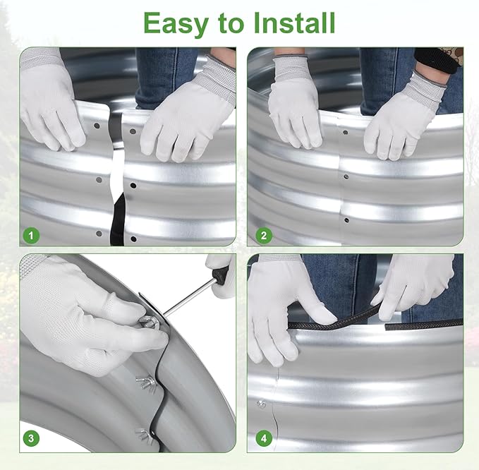 Galvanized Raised Garden Bed- 2Pcs 2x2x1FT Metal Planter Boxes Outdoor | Round Steel Raised Bed Kit & Fire Pit Ring for Gardening with Protective Tape, Gloves for Vegetables, Flower (Sliver)