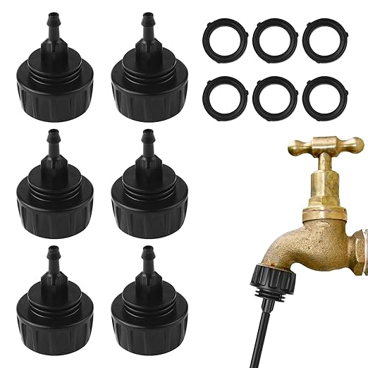6 PCS 1/4 Inch Drip Irrigation Hose Connector, Drip Irrigation Tubing Fittings Convert 3/4" Garden Hose to 1/4" Drip Tubing, Faucet to Garden Hose Adapter Drip System Parts for Irrigation Kits(Black)