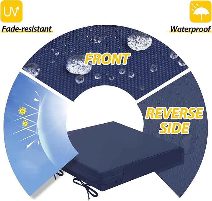 AAAAAcessories Outdoor Seat Cushions for Chairs, Waterproof, Fade-Resistant Patio Furniture Replacement Cushions, 18" x 18" x 2", Set of 2, Navy Blue