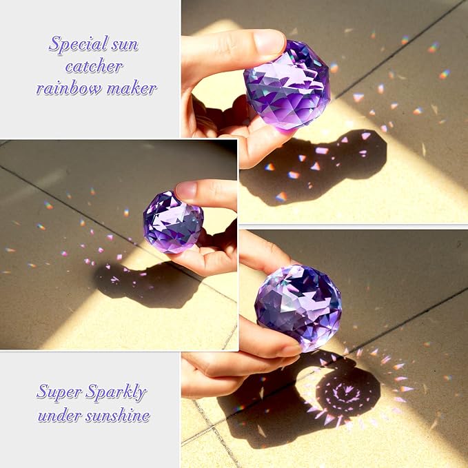 Fonmy Gazing Ball Spiral Tail -Decorative Wind Spinner Sun Catcher Rainbow Maker 11 inch Tail and 2 inch Purple Crystal Orb. Indoor Outdoor Garden Decoration -13 inch Height