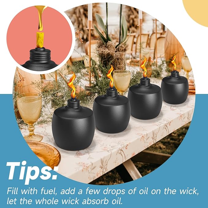 6-Pack Citronella Tabletop Torches, 21.5 oz Table Top Torches for Outdoor, Metal Oil Burner Candles, Garden Torches with Fiberglass Wick for Yard, Patio, Deck, Garden, Party, Landscape
