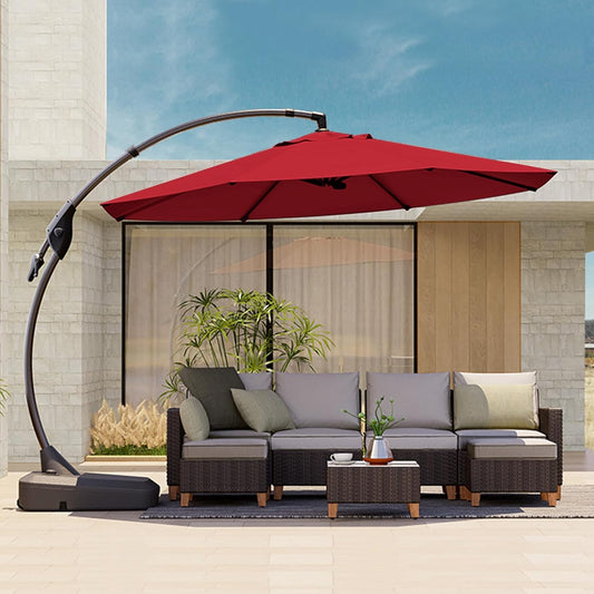 Grand patio 11FT Cantilever Umbrella with Base Outdoor Round Aluminum Offset Umbrella for Garden Backyard (Red, 11 FT)