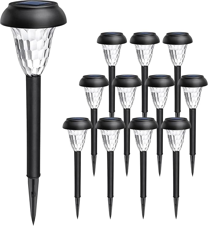 GIGALUMI 12 Pack Solar Lights Outdoor Waterproof, Cool White Pathway Lights Solar Powered, Landscape Lighting, Solar Garden Lights for Decor, Patio, Garden, Yard, Pathways, Walkways
