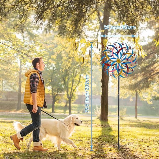 DREAMYSOUL Wind Spinners Outdoor Metal Large, 6.6 FT Extra Large Wind Spinner, Multicolor Windmills, Kinetic Wind Sculptures and Spinners for Yard Garden Outside Patio Lawn Decor