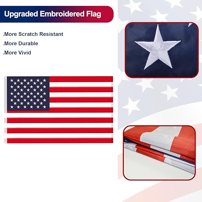 16FT Telescopic Flag Pole Kit, Heavy Duty 16 Gauge Aluminum Outdoor In Ground Flag Poles with an Embroidered 3x5 USA Flag, for Residential or Commercial,Garden,Yard Flag Poles