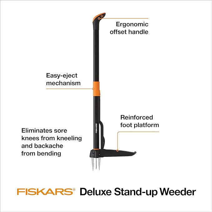 Fiskars 4-Claw Stand Up Weed Puller Tool, Gardening Hand Weeding Tool with 39" Long Ergonomic Handle with Easy-Eject Mechanism