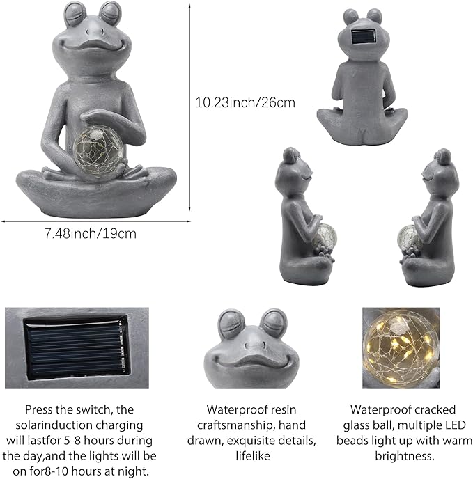 halpssfm Solar Meditating Yoga Frog Statue - Housewarming Gifts for Women/Mom - Zen Garden Figurines for Lawn, Patio, Yard, Porch Decor - Gift Ideas