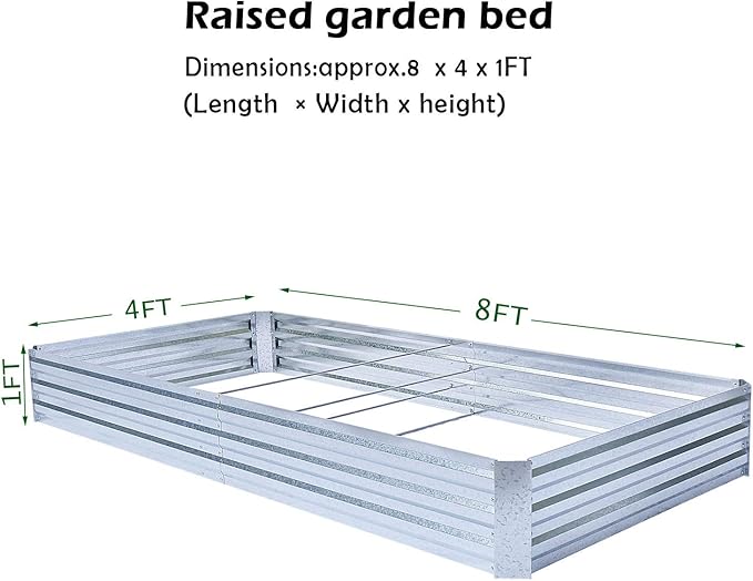 Galvanized Raised Garden Beds for Vegetables Large Metal Planter Box Steel Kit Flower Herb, 8x4x1ft