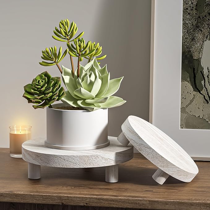 3 Pcs Wood Plant Stand Indoor Outdoor, Round Wood Riser for Decor 6/8/10" Wooden Stool Display Stand Flower Pot Holder Small Planter Tray Modern Potter Decorative for Desktop Counter Room
