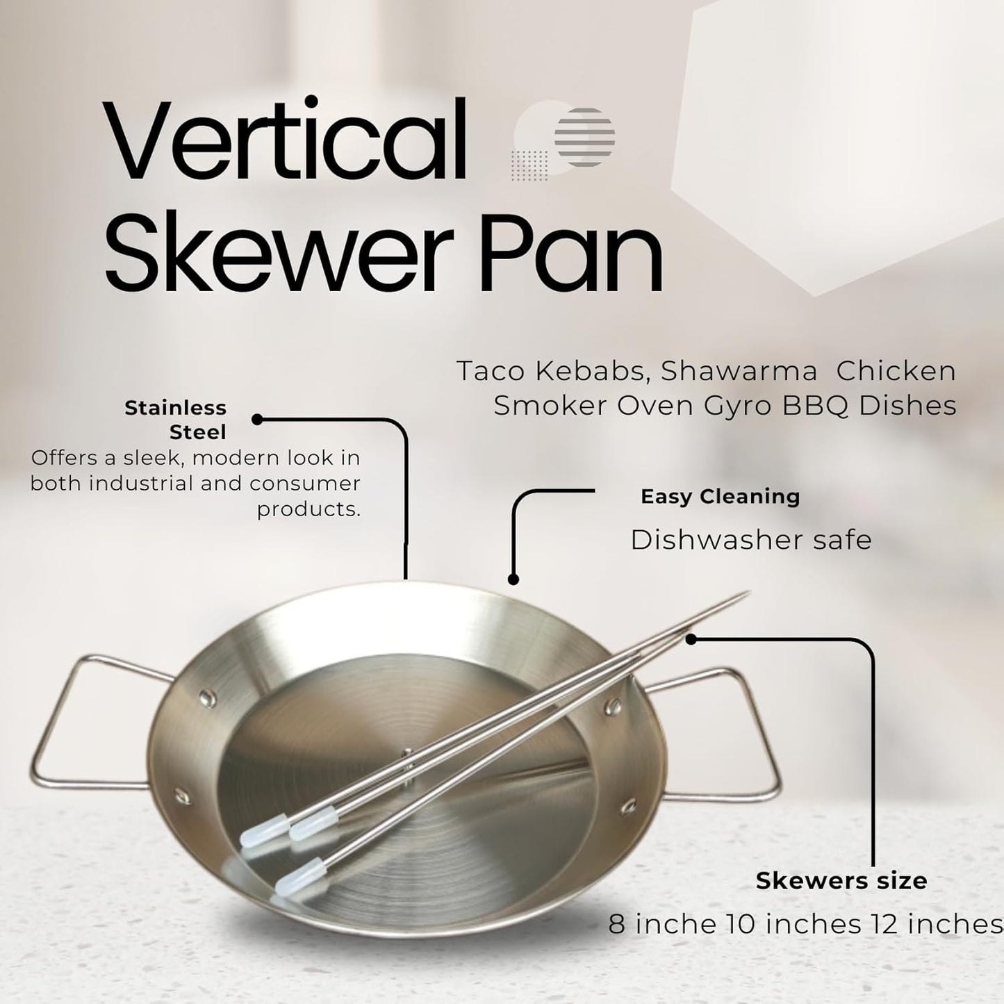 Al Pastor Skewer for Grill, Stainless Steel Vertical Gyro Plate for Oven, Rotate, Spit Stand, with Brushes, 3 Removable Spikes 8/10/12 BBQ Dishes Shawarma Stand, Kebabs Smoker, Tacos.