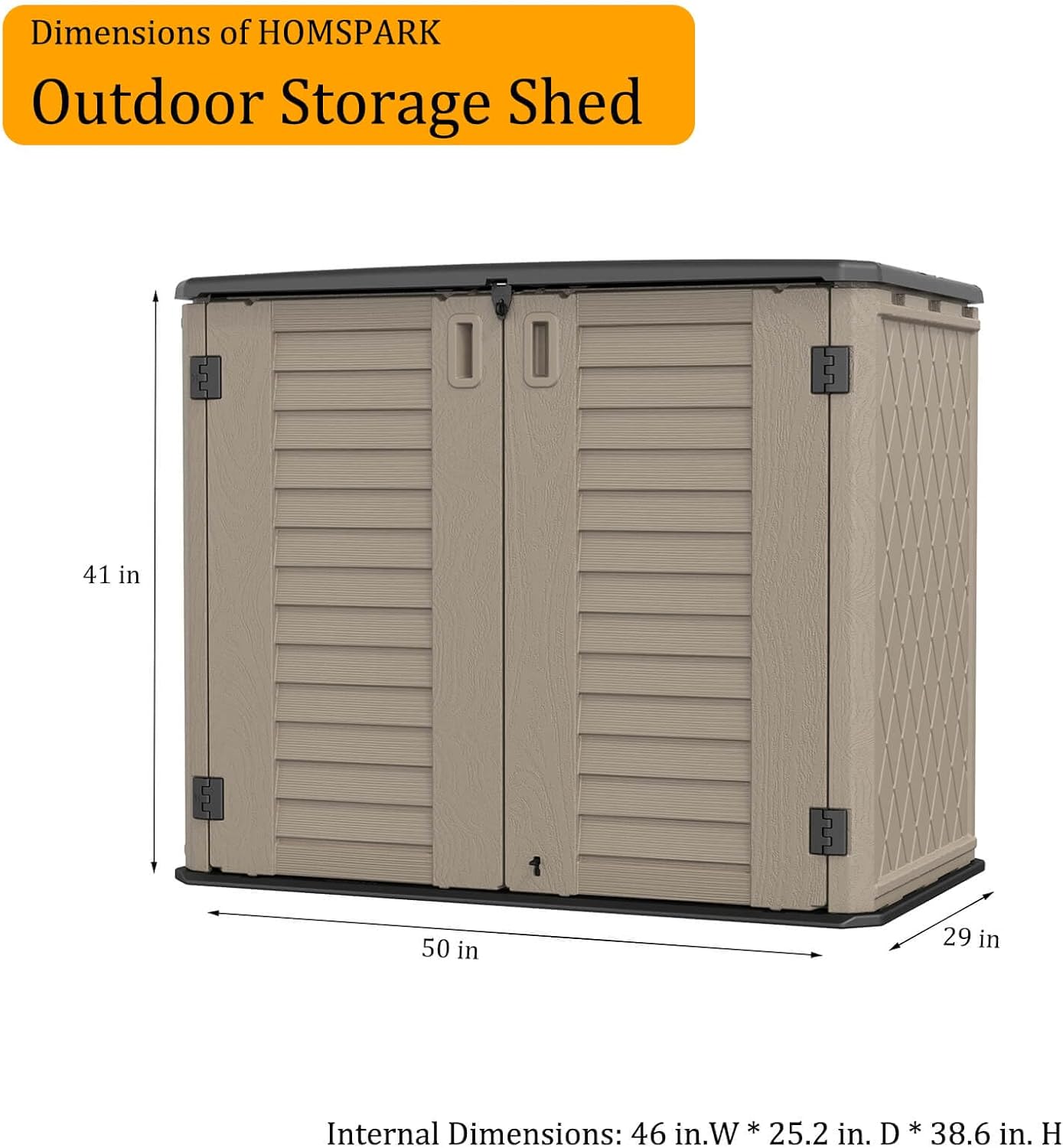 HOMSPARK Outdoor Storage shed, 26 Cu.ft Outdoor Storage Box Waterproof, Outdoor Storage Cabinet for Bike, Garbage Cans, Lawnmower, Garden Accessories, Waterproof, Lockable
